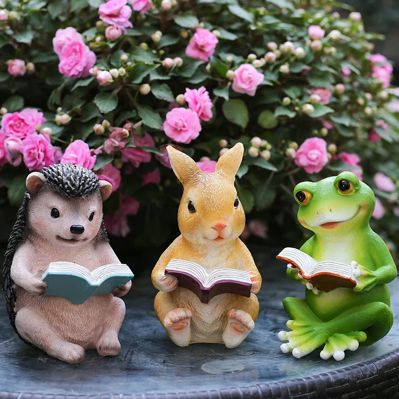 

Modern Garden Patio Decor, Reading Book, Rabbit, Hedgehog, Frog, Animal Miniature Figurines, Resin Crafts, Kawaii Room, Home Dec