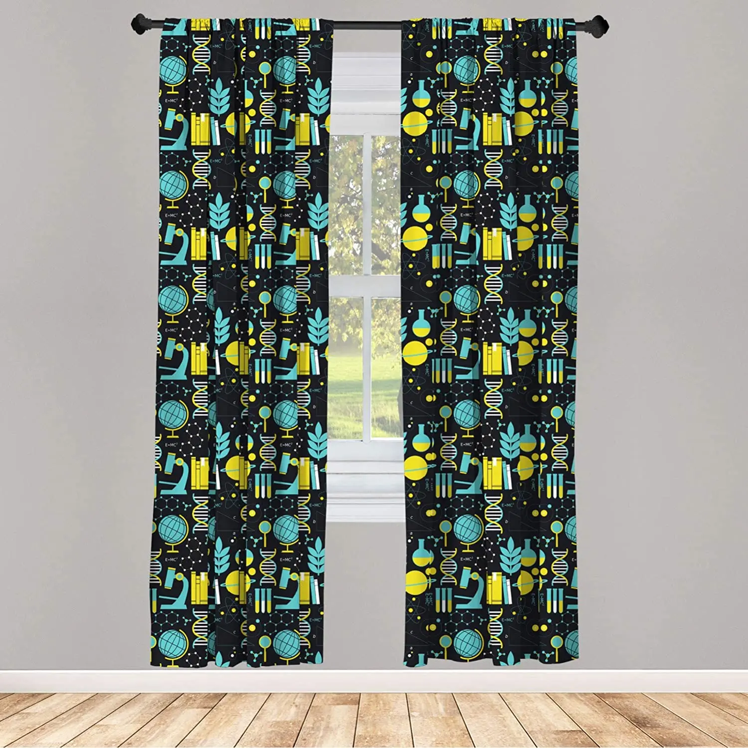 Education Curtains Science Class Themed Biology Chemistry and Physics Protons Neutrons Window Drapes for Living Room Bedroom