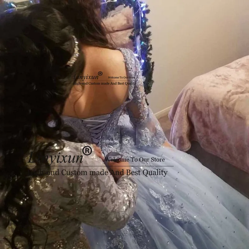 Luxury Quinceanera Dresses 2020 Lace Applique Ball Gown V Neck Long sleeve vestidos robe de bal Plus Size Sweet 16 Dresses