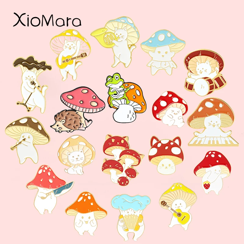 Mushroom Band Theme Party Enamel Pins Cute Plant Brooches For Kid Women Cartoons Lapel Pin Musical Instrument Badge Jewelry Gift