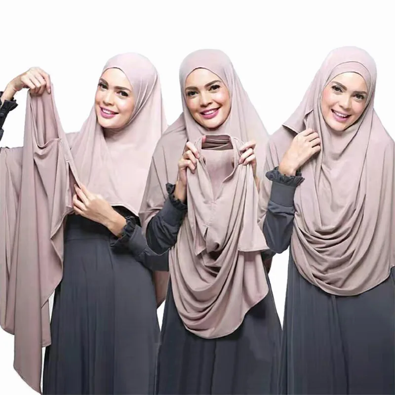 Muslim Jersey Hijab Scarf Women Double Loop Instant Scarf Femme Musulman Islamic Headscarf Cotton Shawl Wrap Bandana 180*85cm