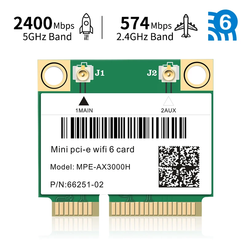 Wifi 6 Dual Band 3000Mbps MPE-AX3000H Wireless Half Mini PCI-E Wifi Card Bluetooth 5.0 802.11ax/ac 2.4Ghz 5Ghz Adapter Laptop