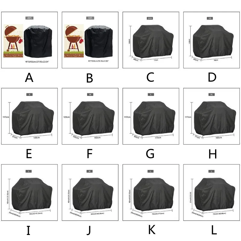 Waterproof BBQ Cover Anti-Dust Outdoor Heavy Duty Charbroil Grill Cover Rain Protective Barbecue Cover 7 Sizes Black BBQ Cover