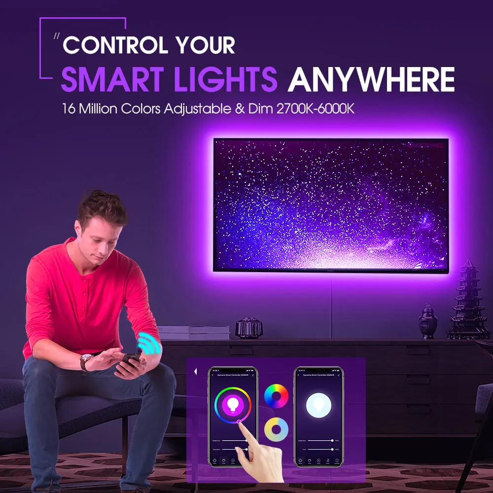 Smart Wifi RGBCCT LED Light Strips Controller 5m 12V Smart Flexible Strip Atmosphere Lamp Works with Alexa Google Voice Control