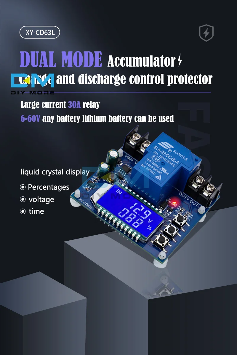 XY-CD63L 30A Battery Charging Control Module Full Power off DC Voltage Protection Under Voltage Power Loss Protector