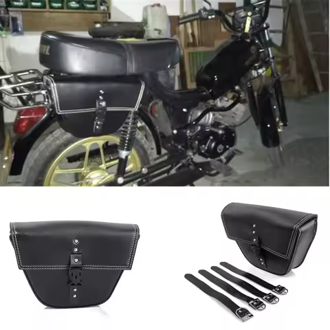 Motorcycle Black PU Leather Side Clinch Bolt Saddlebag Saddle Bag Universal for Harley Sportster XL883 Cafe Racer for Honda
