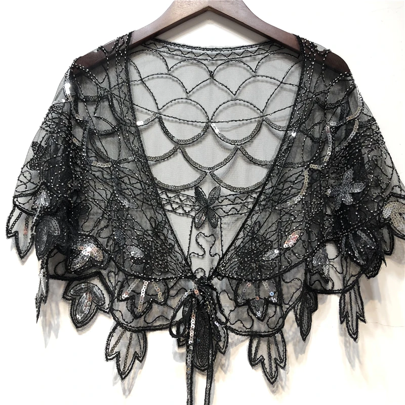 Elegant Vintage Sparkly Shawl Wraps: Beaded Sequin Boho Evening Cape for Women\'s Dress Accessories