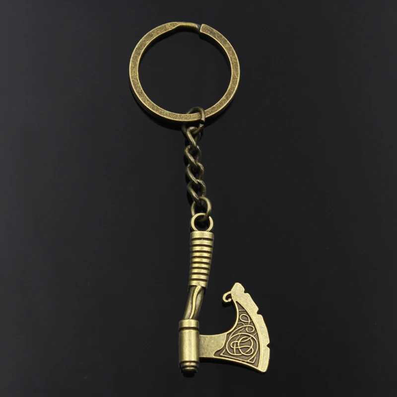 Fashion Keychain 43x24mm Viking Axe Bronze Silver Color Pendants DIY Men Jewelry Car Key Chain Ring Holder Souvenir For Gift