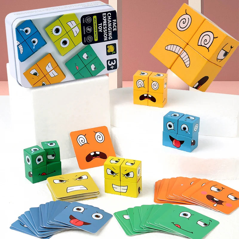 Kids 'Educational Emotion Change Blocks, Expressões Puzzles, Crianças Cube Games, Early Learning, Montessori, Geometria Face