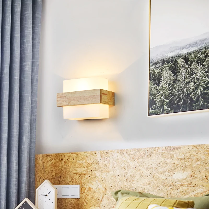 Bedroom light LED simple modern wall lamp Nordic solid wood indoor lighting aisle balcony living room hotel light fixtures