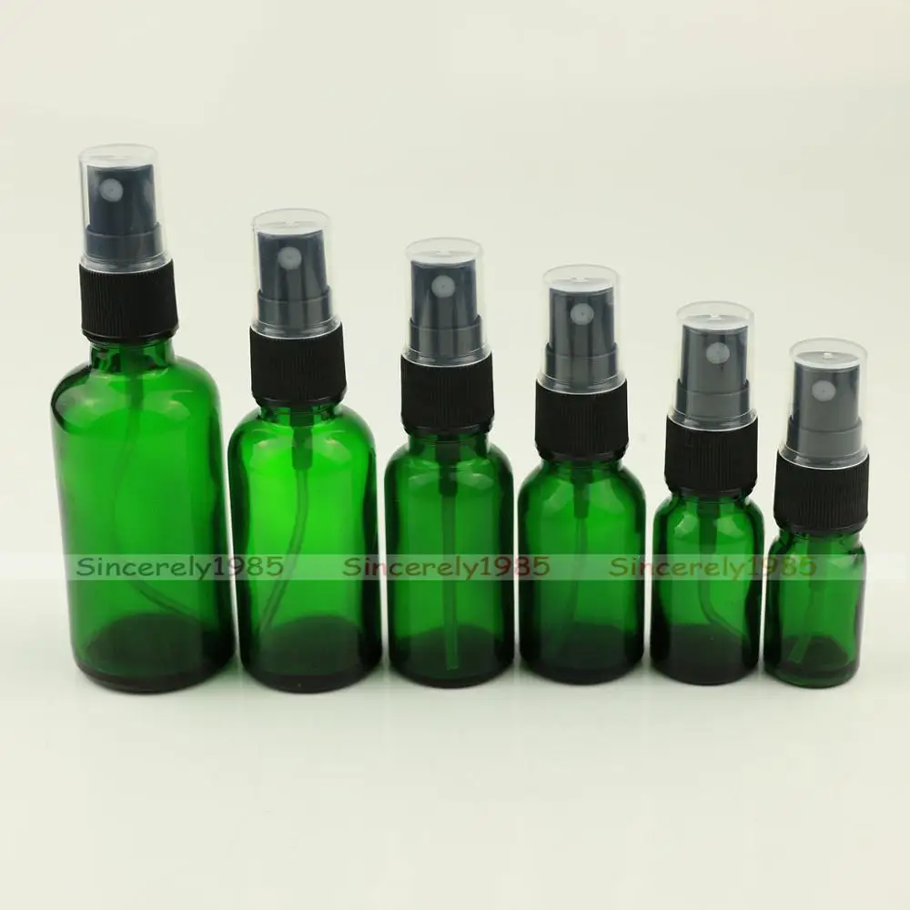 10pcs 5ml 10ml 15ml 20ml 30ml 50ml 100ML Green Glass Spray Bottle Essential Oil Sprayer green Portable Refillable Travel Bottle