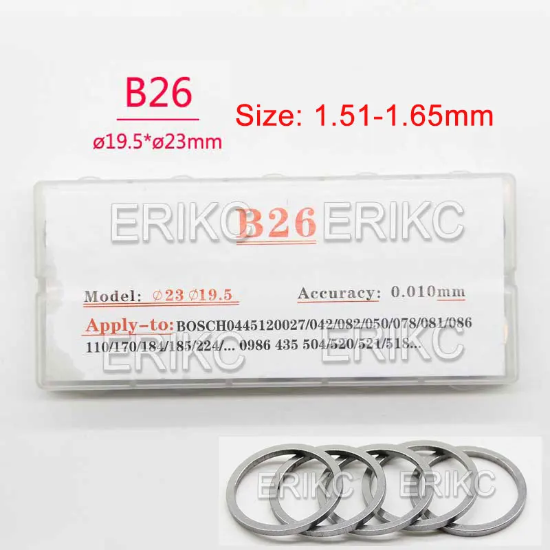 B26 Shims Diesel Injector Gaskets Kit Size:1.51-1.65mm Nozzle Valve Lift Adjusting Washers Fuel Injection Sprayer Gaskets