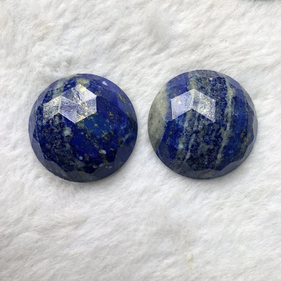 Wholesale 1pcs 100% Natural Lapis Lazuli 29mm Faceted Round Gem stone Bead Cabochon Ring Face