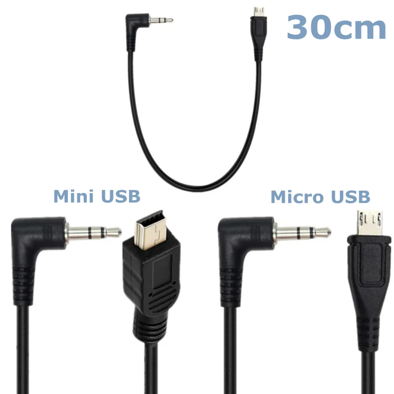 0.3m Micro USB Mini USB to 90 Degree Elbow 3.5mm Audio Cable Connector for V8 Live Microphone Headset Plug Phone Audio Cable