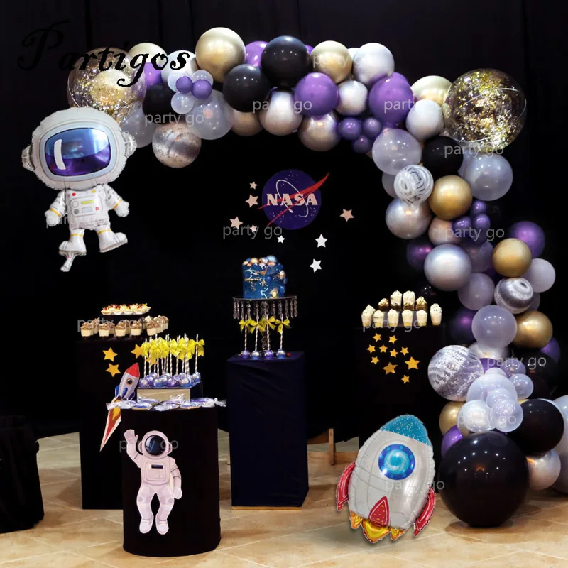 

98pcs/lot Outer Space Party Astronaut Balloon Rocket Foil Balloon Arch Garland Theme Party Boy Kids Birthday Decor Helium Global