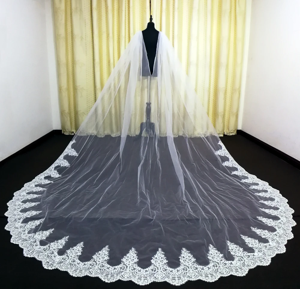 Real Foto 'S Wedding Cape Sluier Wit/Ivoor Bridal Schouder Sluier Tulle Lange Cape Mantel Sjaal Trim Bruiloft Accessoires