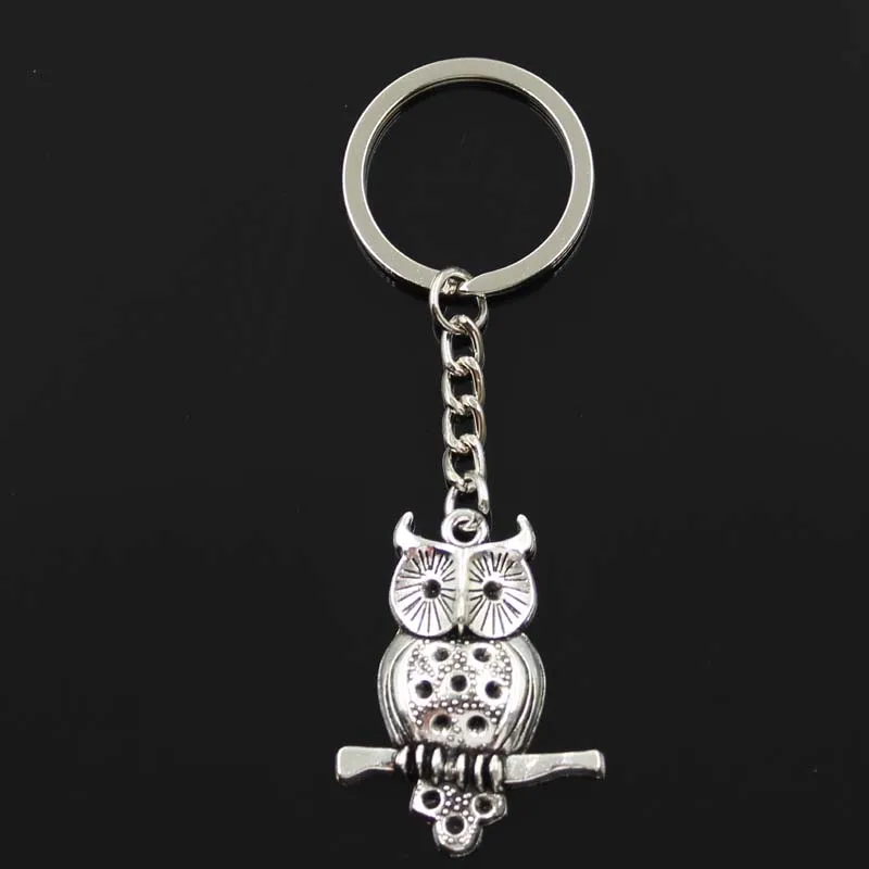 New Fashion Keychain 40x31mm Owl Standing Branch Pendants DIY Men Silver Color Car Key Chain Ring Holder Souvenir For Gift