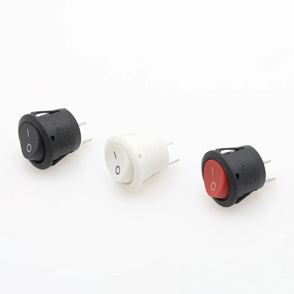 1Pcs Self-locking Round Type Switch AC 6A/250V 10A/125V 2P ON-OFF SPST 2 Pin Circle  Rocker Switch