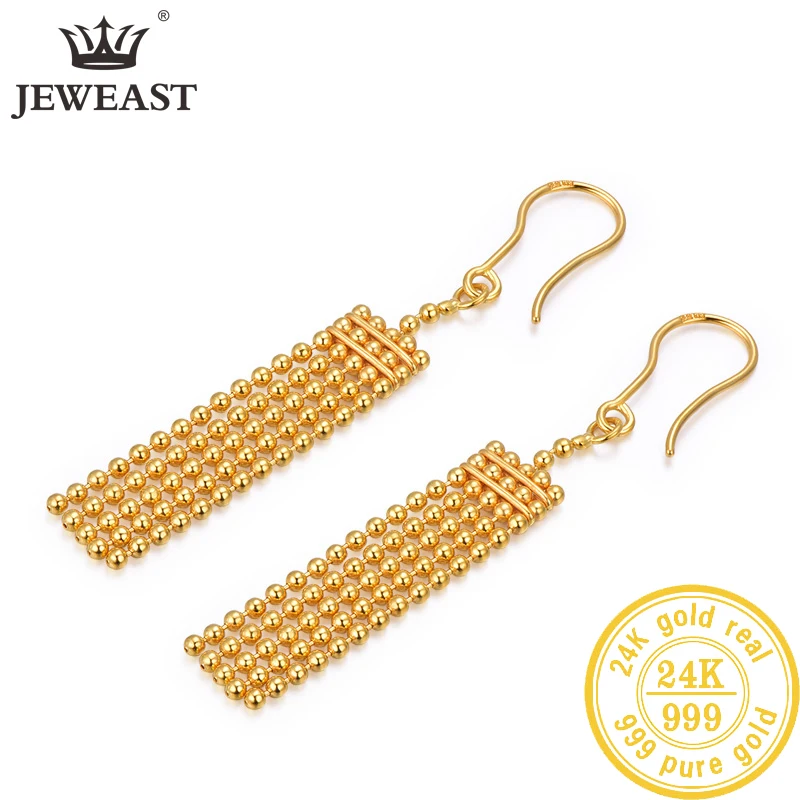 24K Pure Gold Earring Real AU 999 Solid Gold Earrings Nice Good Hollow Ball Tassel Upscale Trendy Fine Jewelry Hot Sell New 2023