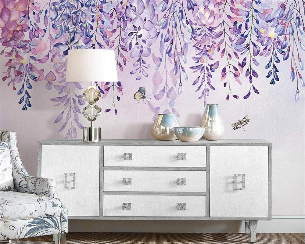 beibehang papel de pared Custom modern nordic hand-painted wisteria flowers indoor background wallpaper papier peint