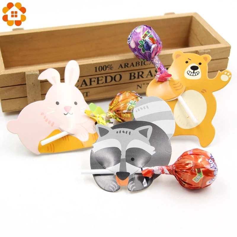 1SET Cute Animal Rabbit Duck Bear Candy Lollipop Decoration Card Wedding Kids Birthday Party Candy Gift Accessories Supplies