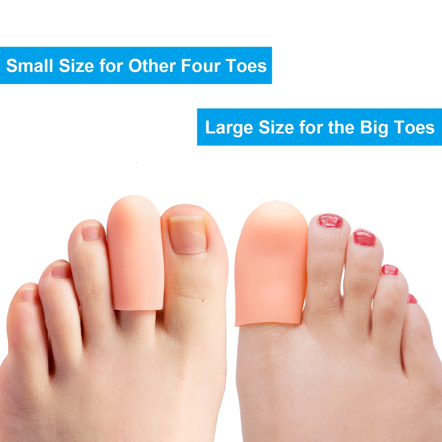 2pcs Silicone Gel Soft Toe Protectors Bunion Toe Sleeves Caps For Prevent Corns Calluses Blisters Foot Care Tool Size S L Z55202