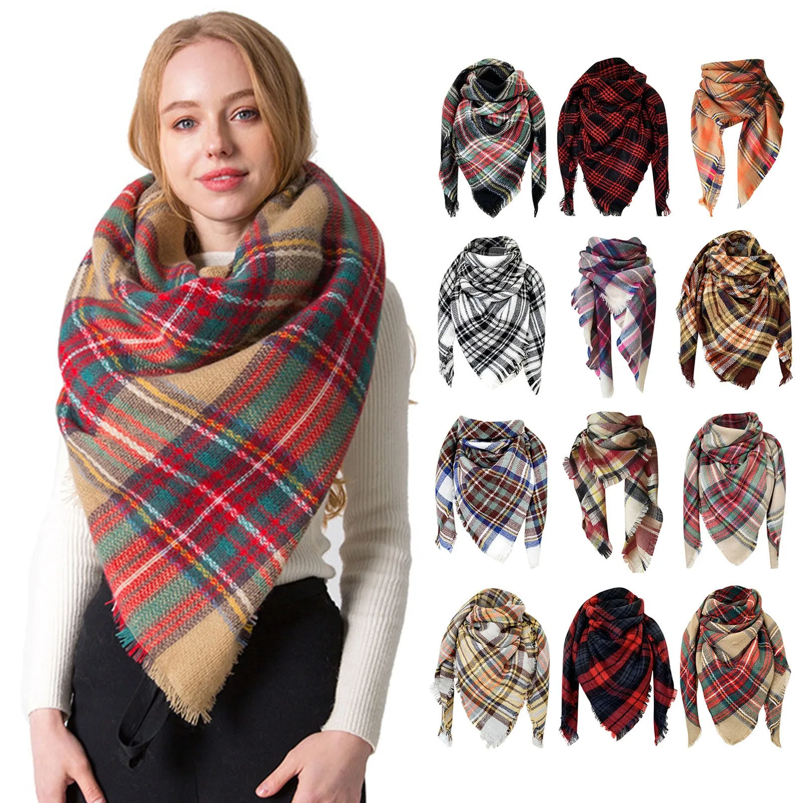 2021 New Fashion Scarf Women\'s Winter Warm Cashmer Imitation Scarf Double-Sided Colorful Lattice Square Europe Scarf In stock