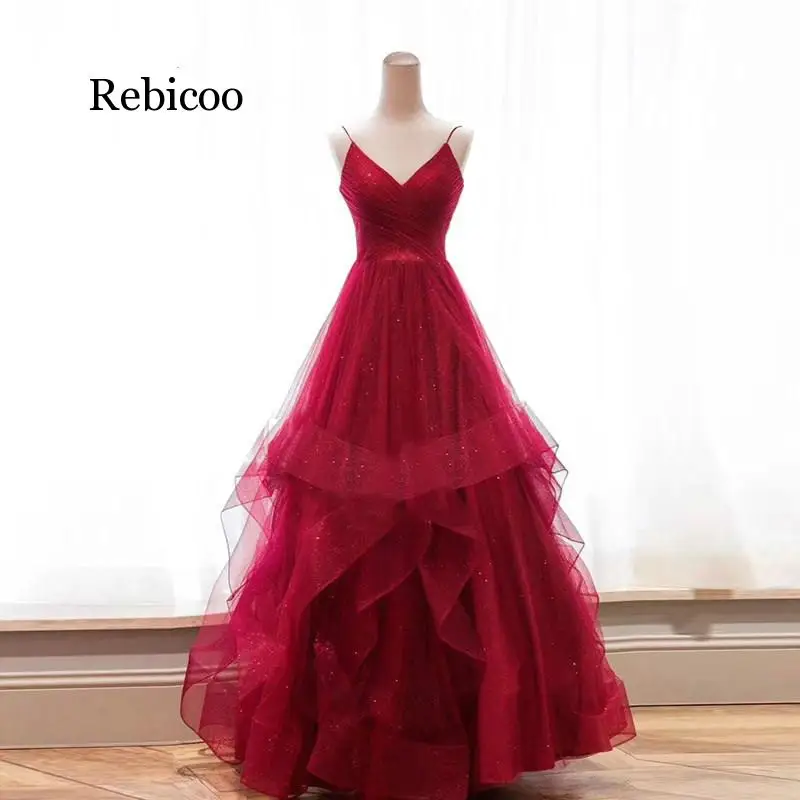 New Sexy Backless  Dresses V NeckTulle Sleeveless Robe De Soiree Women Party Gowns Dresses