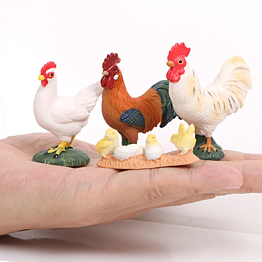 Realistic Plastic Cock with Chicks Hatching Farm Animal Chicken Model Figurine Toys Set Educational home decoration statue