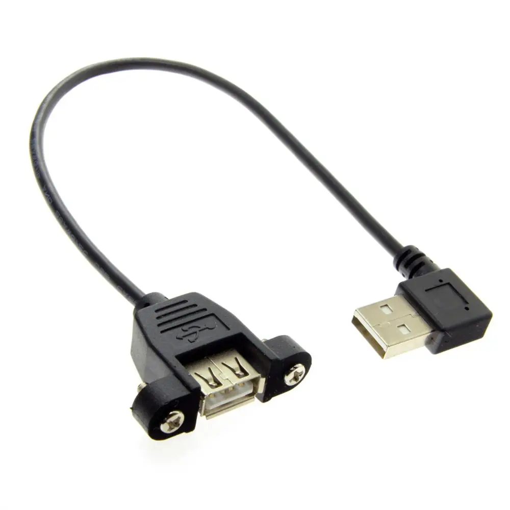 20cm 90 Degree Angled USB 2.0 Male Connector to USB Female Extension Cable With Panel Mount Hole