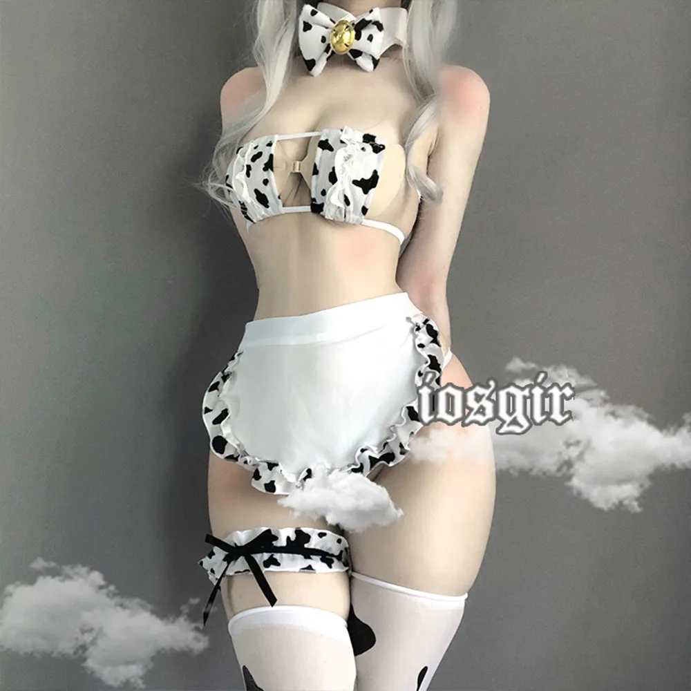 Nowa seksowna bielizna Cos krowa kostium pokojówki Cosplay zestaw mundurków Tankini strój kąpielowy Bikini dziewczyny Anime stroje kąpielowe Lolita