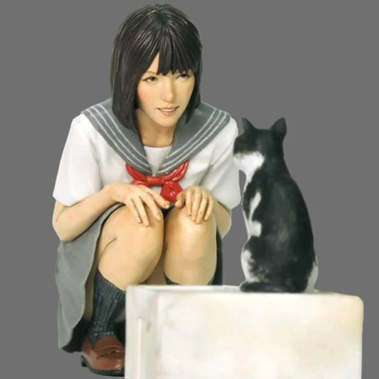 1:20 Scale Japan Girl & Cat Figure Model Resin Unpainted Garage Kit Statue