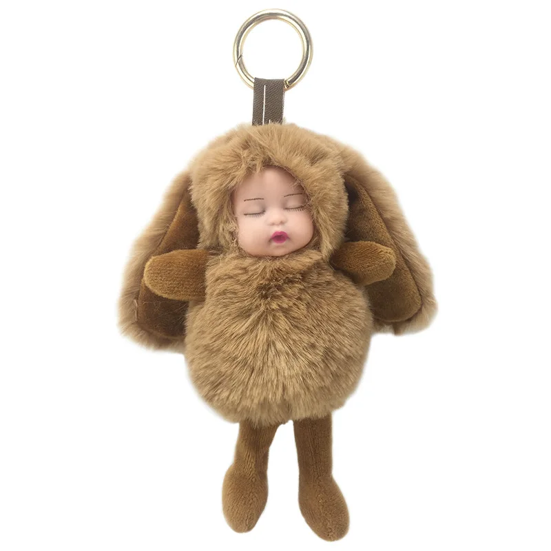 Pompom rabbiteCute Fashion Kids Plush Dolls Keychain Soft Stuffed Toys Keyring Mini Plush Animals Key Chain Baby For Girls Women