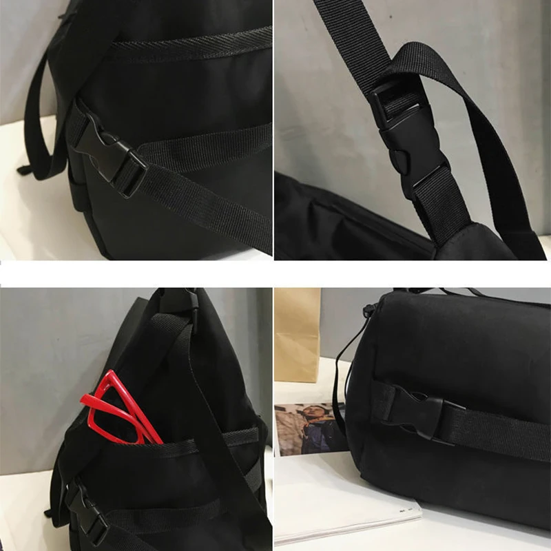 High Street Crossbody Bags Women Solid Black Travel Large Capacity Eco-friendly Tactical Dark Academia Functional School Couples