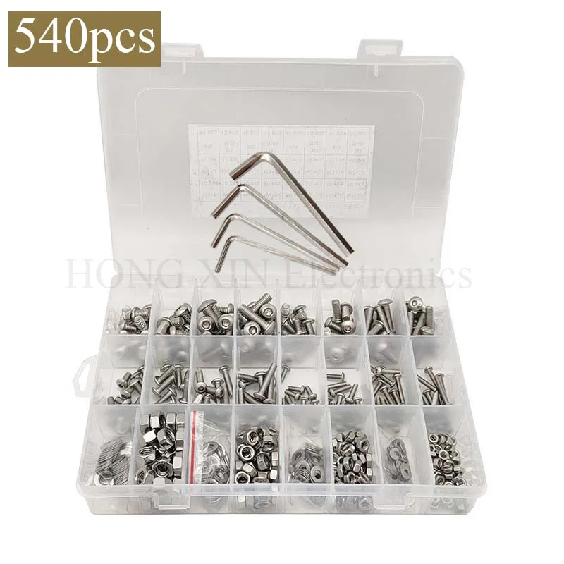 

Machine Screws 540PCS, Bolts and Nuts Kit 304 Stainless Steel M3 M4 M5 M6, Hex Socket Head Cap Screws Assortment with Hex Wrench