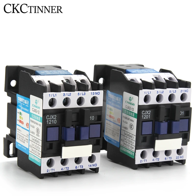 CJX2-1201/1210 50/60HZ 12A AC contactor Din Rail Mounted 3P+1NO Normal Open Contactor 24V-380V