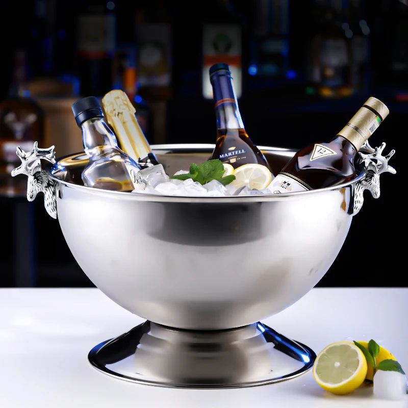 

Punch Bowl With Moose Head Bucket Champagne 304 Stainless Steel Ice Bucket