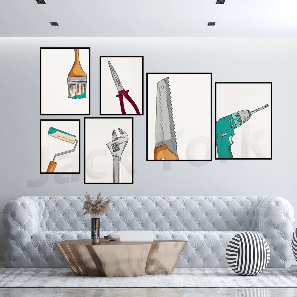 Tools Gallery Wall- wood shop, woodworking, screwdriver, wrench, saw, man cave, garage decor
