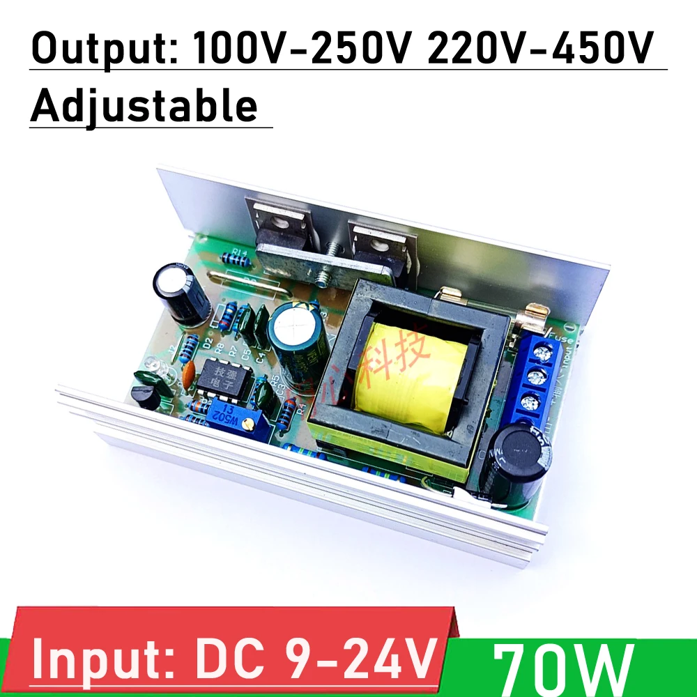 70W DC 12V 24V to 100V-250V 200V-450V High Voltage Boost Converter Power module FOR Glow tube Nixie Clock capacitor charging