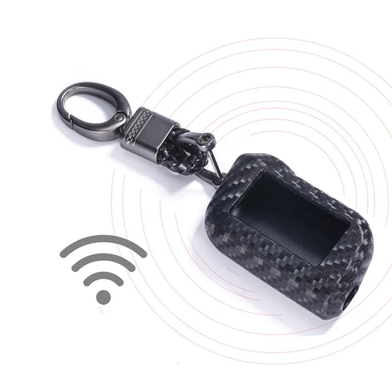 Carbon Fiber Silicone Car Key Case For Starline A39 A36 A63 A93 Two Way Car Alarm LCD Remote Controller Fob Cover KeyChain Prote