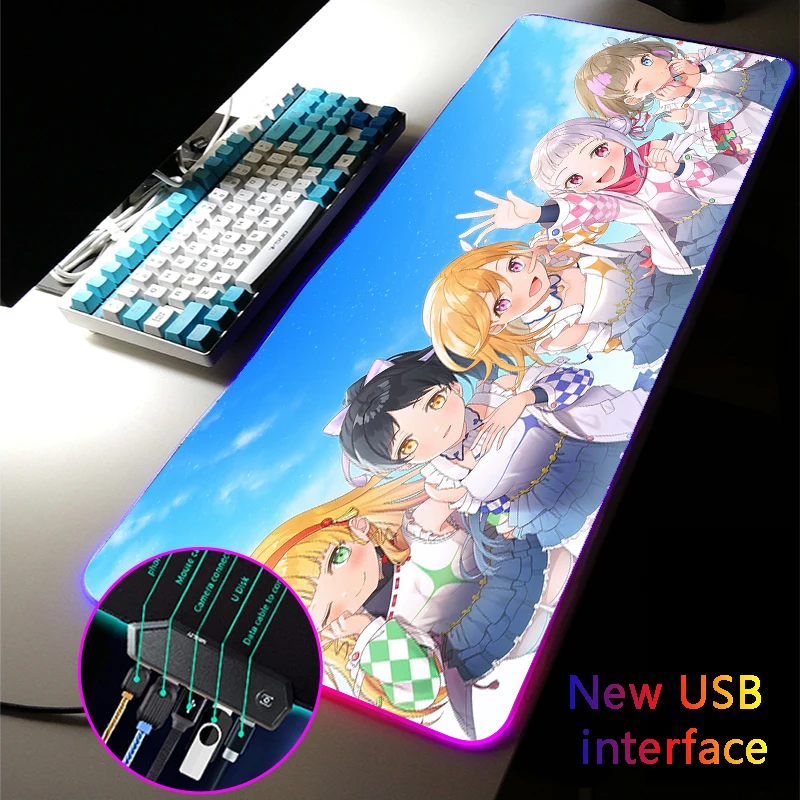 

MRGLZY RGB Gaming Mouse Pad LED 4-Port Mousepad Anime Cute Girl Carpets XXL Large USB Hub Games Computer PC Mouse Mat for Csgo