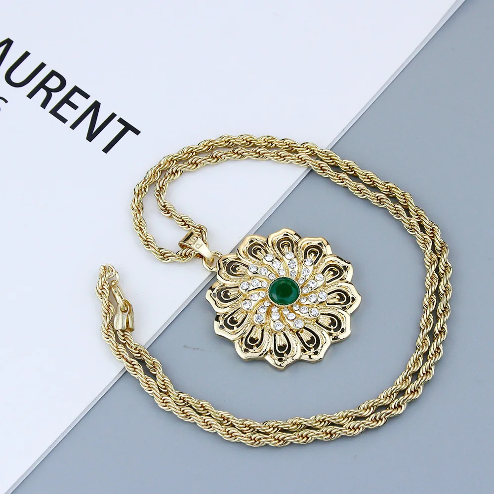 Sunspicems Gold Color Arabic Pendant Necklace For Women Morocco Bridal Caftan Wedding Jewelry Sunflower Chain Necklace Bijoux