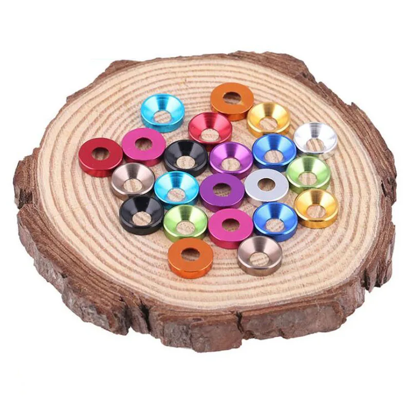 Arandela de aluminio de cabeza avellanada, arandelas de perno de aleación de aluminio anodizado, colorida, M2, M2.5, M3, M4, M5, 5 uds.