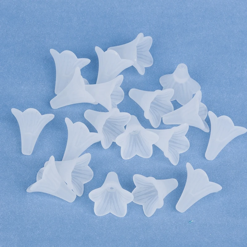 50 PCs Doreen Box Frosted Acrylic Beads White Lily Flower Bead For DIY Fashion Jewelry Making Accessories 22x22mm, Hole: 1.8mm