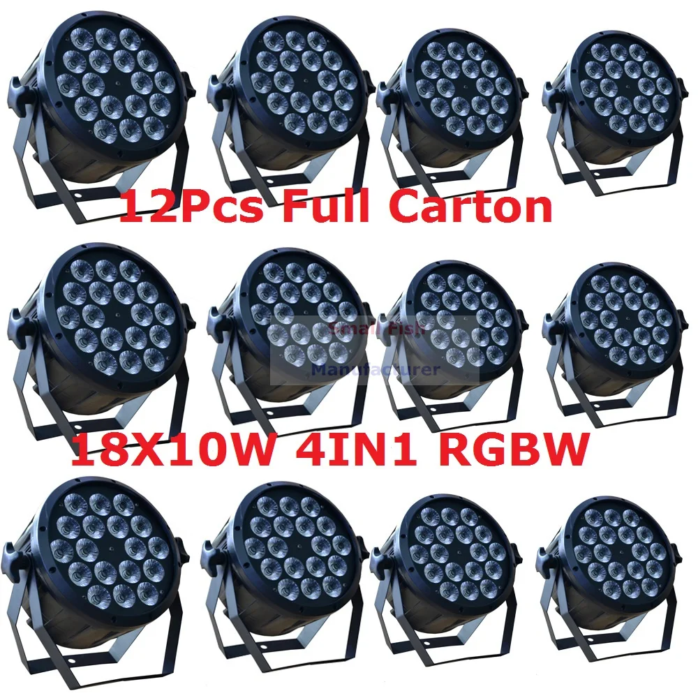 

12pcs Led Par Light 18X10W 4in1 RGBW Led Slim Par Can Strobe Laser DMX DJ Disco Professional Stage Lights Sound Party Equipment