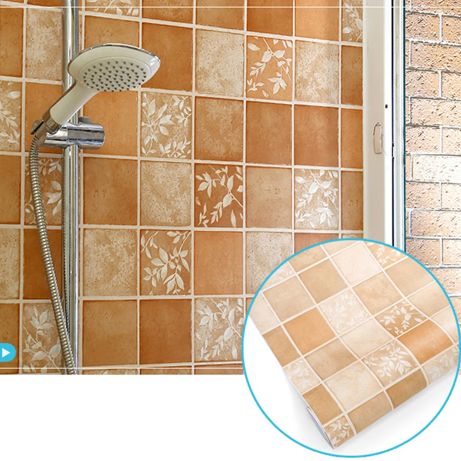 Self-Adhesive Bathroom Tile Waterproof Wallpaper Toilets Moisture-Proof Decorative Film PVC Kitchen Stove Oil-Proof Wall Sticker