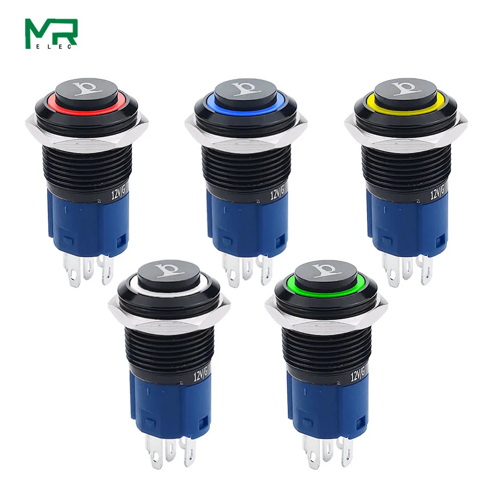 

2018 new 16mm black metal button switch High-headed horn sign LED Latching Self-reset Momentary 1NO 1NC