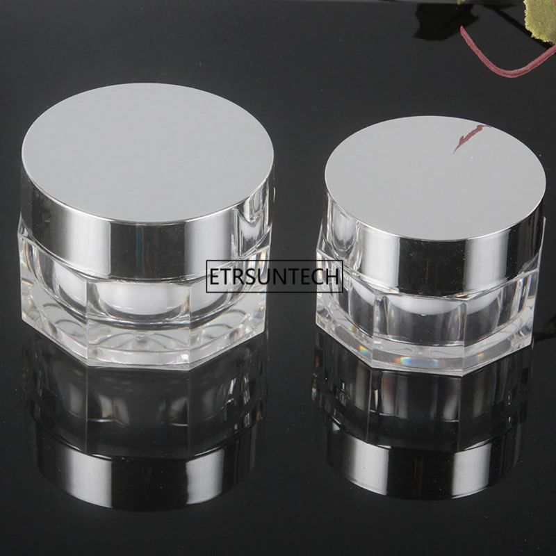 50pcs 15g 30g Empty Acrylic Bottle Cosmetics Cream Packing Jar Top Grade Sample Box Nail Beauty Glitter Package Container F3605