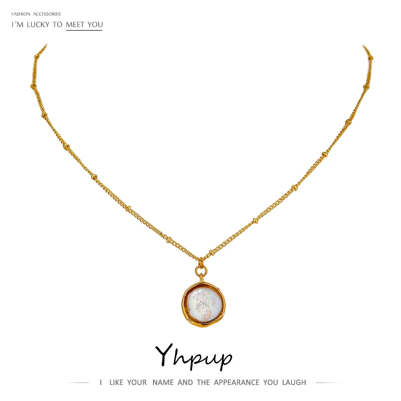 Yhpup Stainless Steel Exquisite Natural Pearl Pendant Necklace for Women High Quality 18 K Chain Choker Fashion Jewelry Party