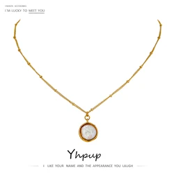 Yhpup Stainless Steel Exquisite Natural Pearl Pendant Necklace for Women High Quality 18 K Chain Choker Fashion Jewelry Party